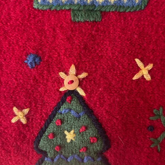 Talbots Vintage Wool Knit Christmas Tree Sweater Vest Red Women’s Holidays Large - Picture 3 of 9
